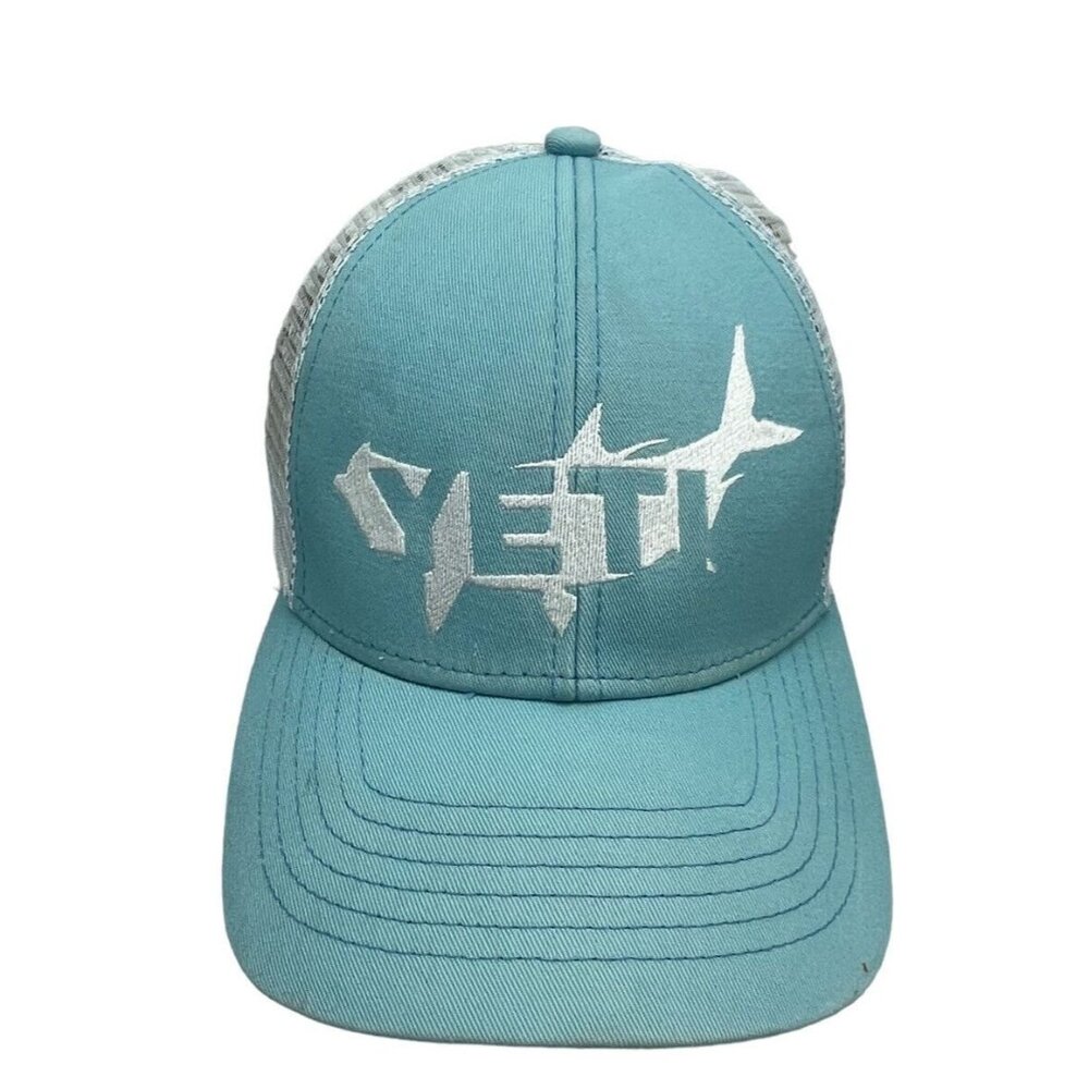 YETI Tarpon Fish Trucker Hat Baseball Cap Light Blue Teal SnapBack Mesh Fishing